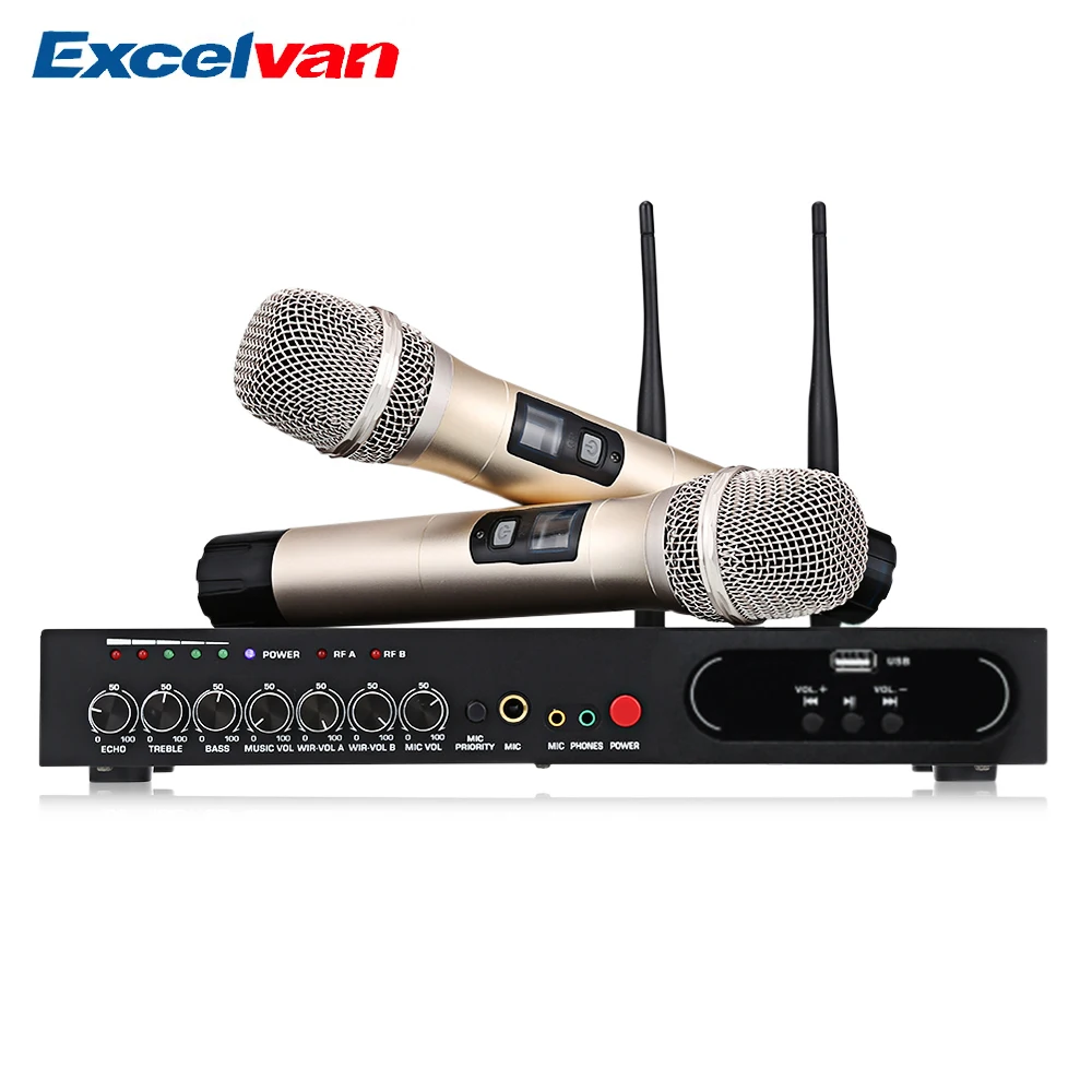 Беспроводной ручной микрофон Excelvan двухканальная UHF система с фиксированными