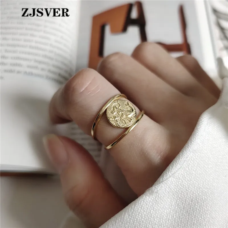 ZJSVER корейские ювелирные изделия 925 пробы серебряные кольца золотого цвета Ретро