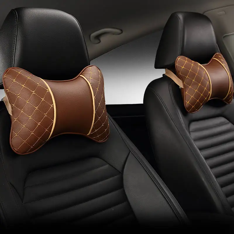 brown 1pair Абсолютно новые полностью из искусственной кожи автомобильные подушки для шеи удобные универсальные 2 шт. подголовник подходит для большинства автомобилей заполняет волокно - Цвет: brown 1pair