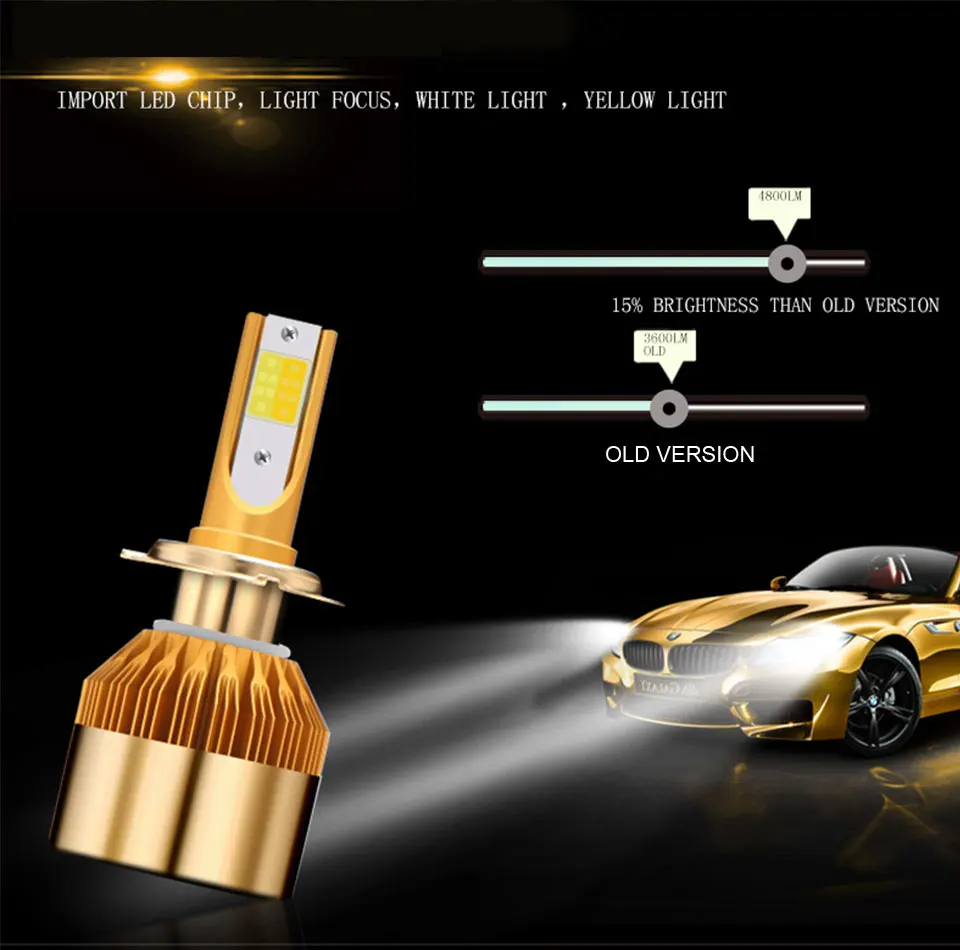 LDRIVE H4 H7 светодиодный головной светильник лампы H1 H3 H8 H11 HB3 HB4 светодиодный головной светильник комплект 3000 К 6000 4800LM двойной Цвет Автомобильный светодиодный светильник фары 12V
