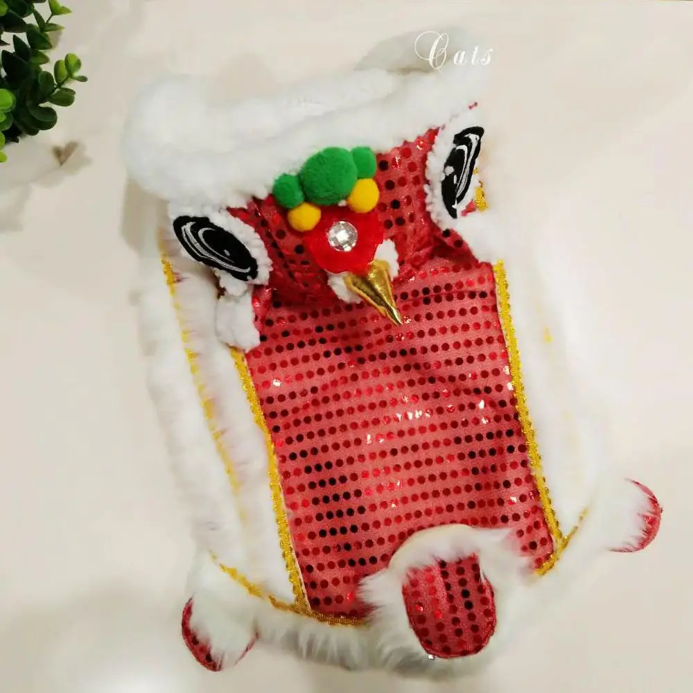 Red Cat Lion Dance Костюм для кошек, забавная одежда для домашних животных, китайский дракон, Лев, кошка, одежда для собак, год, костюм для кошек, маленьких собак, кошек, хлопковая одежда, A-244 - Цвет: Red Cat Lion Dance