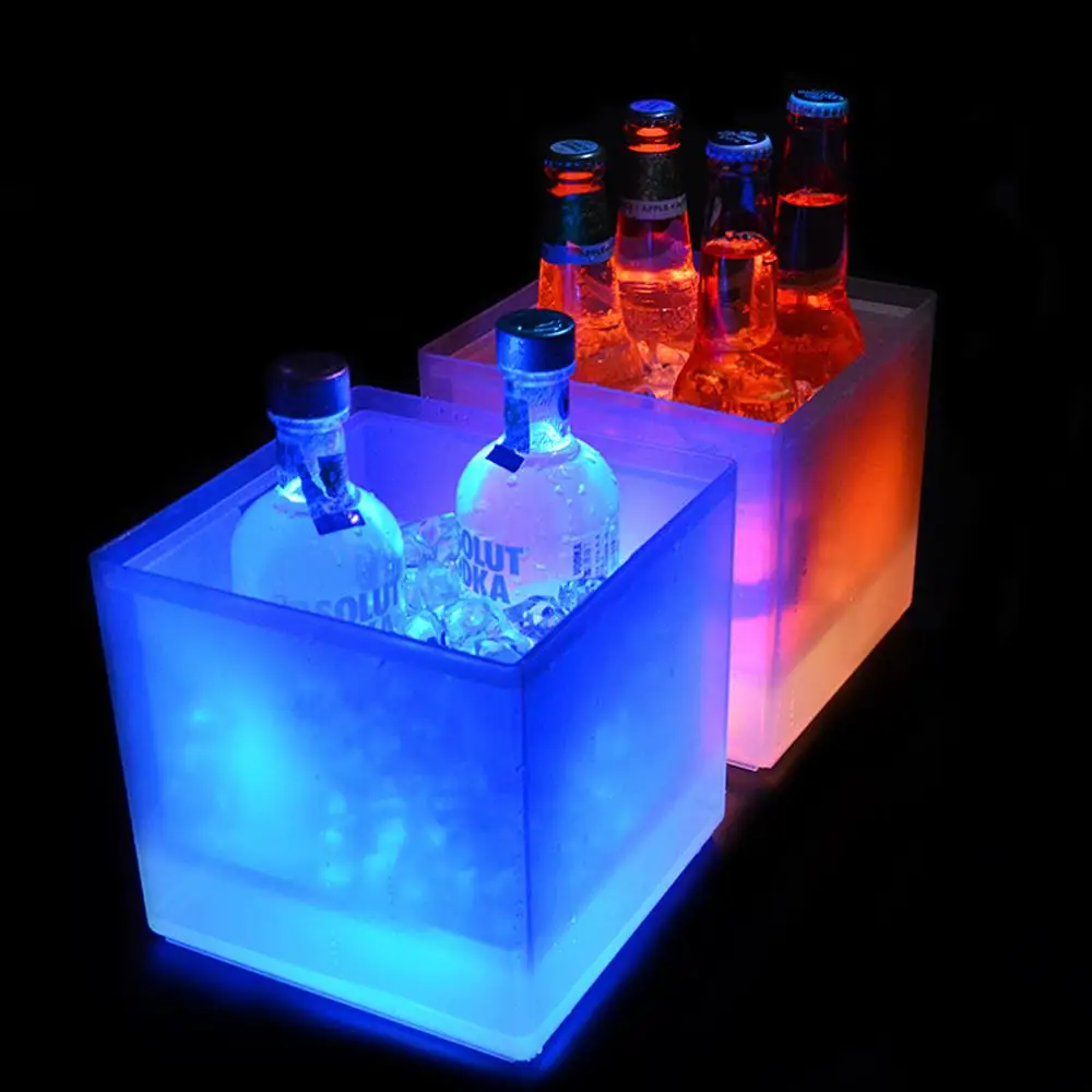 Светодиодный ведро для льда, Двухслойное квадратное ведро для пива, цвет RGB, меняющее цвет, прочное ведро для льда, вина, 3,5 л, для бара