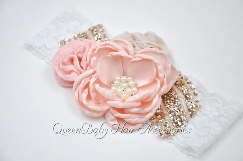 Повязка на голову для маленьких девочек сатиновая лента волос с цветами