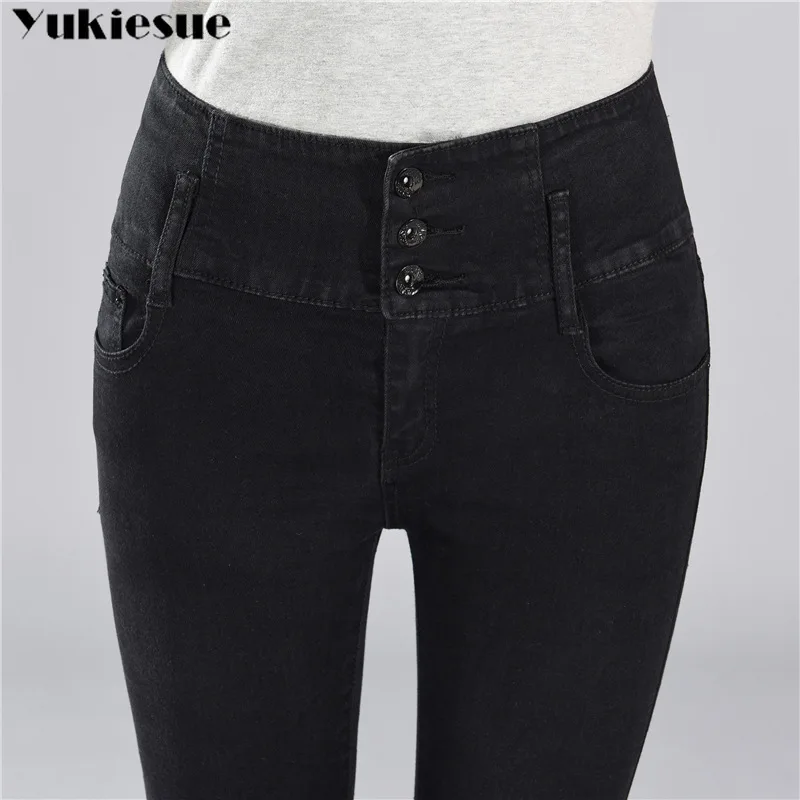 

2018 Jeans Womens High Waist Black Vintage Denim Long Pencil Pants Plus Size 34 Woman Jeans Camisa Feminina Lady Fat Trousers