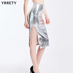 Юбка-карандаш женская из искусственной кожи, до колена, с высокой талией