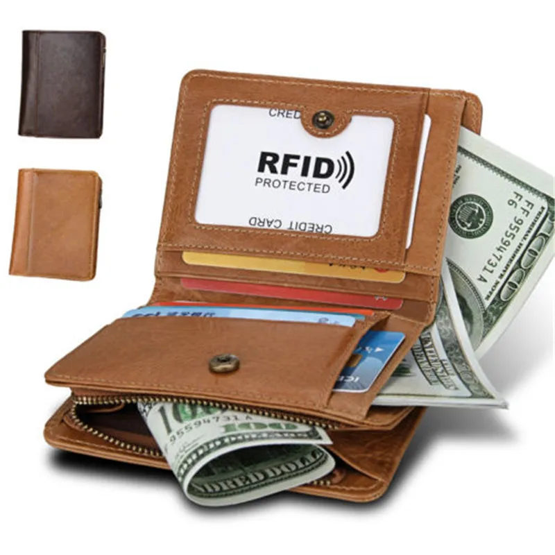 2018 Креативный новый модный мужской кожаный маленький кошелек RFID тонкий на молнии