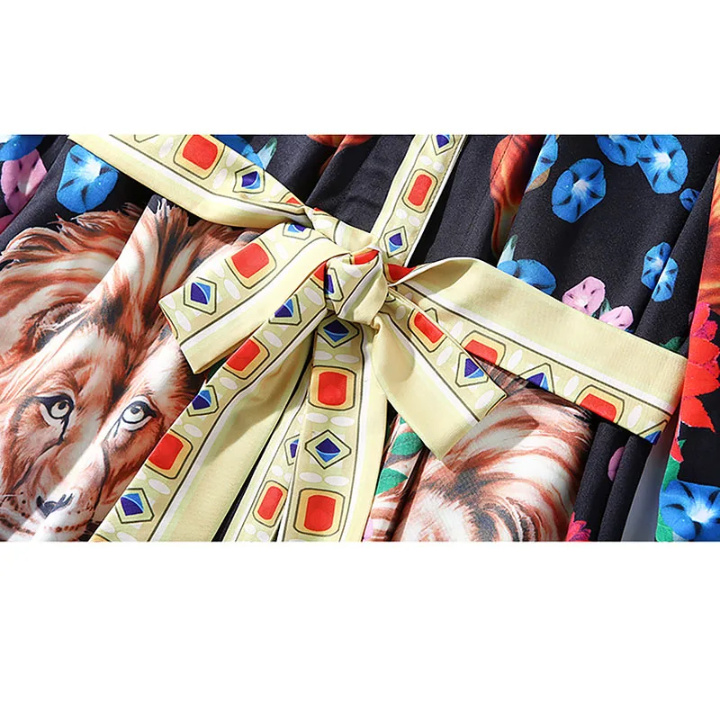 Bonnie Thea/весеннее женское платье черного цвета с принтом льва винтажное элегантное