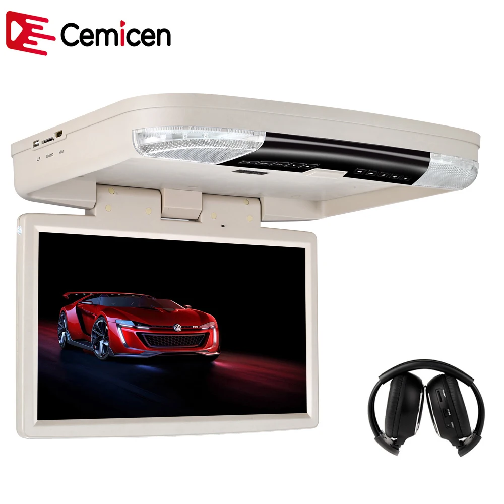 Потолочный телевизионный монитор Cemicen 15 6 дюйма откидной DVD плеер HD 1080P видео с HDMI