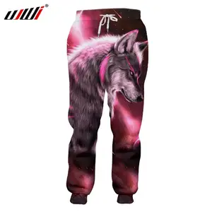 UJWI повседневные спортивные штаны для мужчин компрессионные брюки для хип-хопа шаровары 3D принт волк Фитнес Эластичный пояс полный брюки большой размер