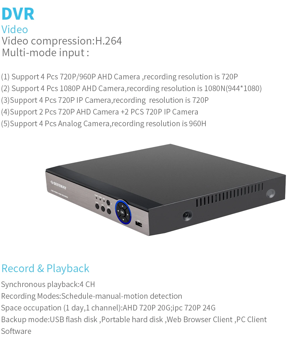 DEFEWAY 1080N HDMI видео регистратор видеонаблюдения 4 CH AHD DVR сеть P2P NVR для ip-камеры 4 канала CCTV система безопасности без HDD