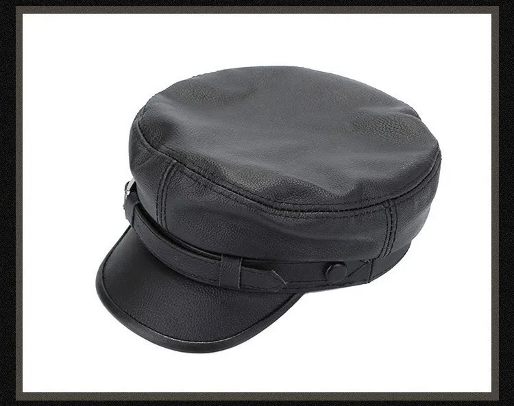 Hot new leather hat autumn and winter men and women leather cap flat top military cap student cap solid color two choice