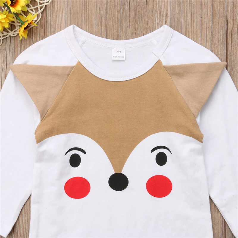 Baby Girl Boy Cartoon Fox Romper Spring Autumn Long Sleeve Triangle Cotton Jumpsuit Toddler Kids Casual Outfits Clothes 0-24M | Детская