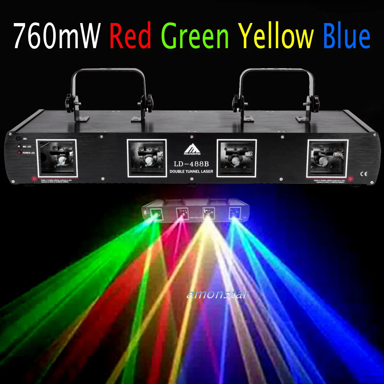 760mW 4 Lens Red Green Yellow Blue Stage DJ Laser Disco 4 Beam Light Auto/DMX512