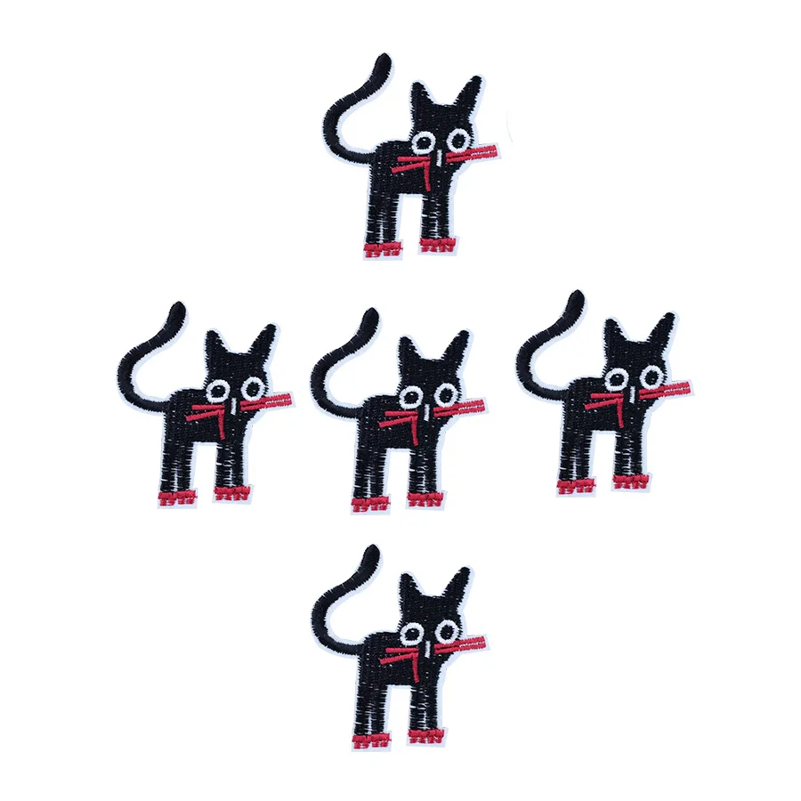 5pcs black cat embroidered patches for clothing iron on clothes badges iron-on jeans | Дом и сад