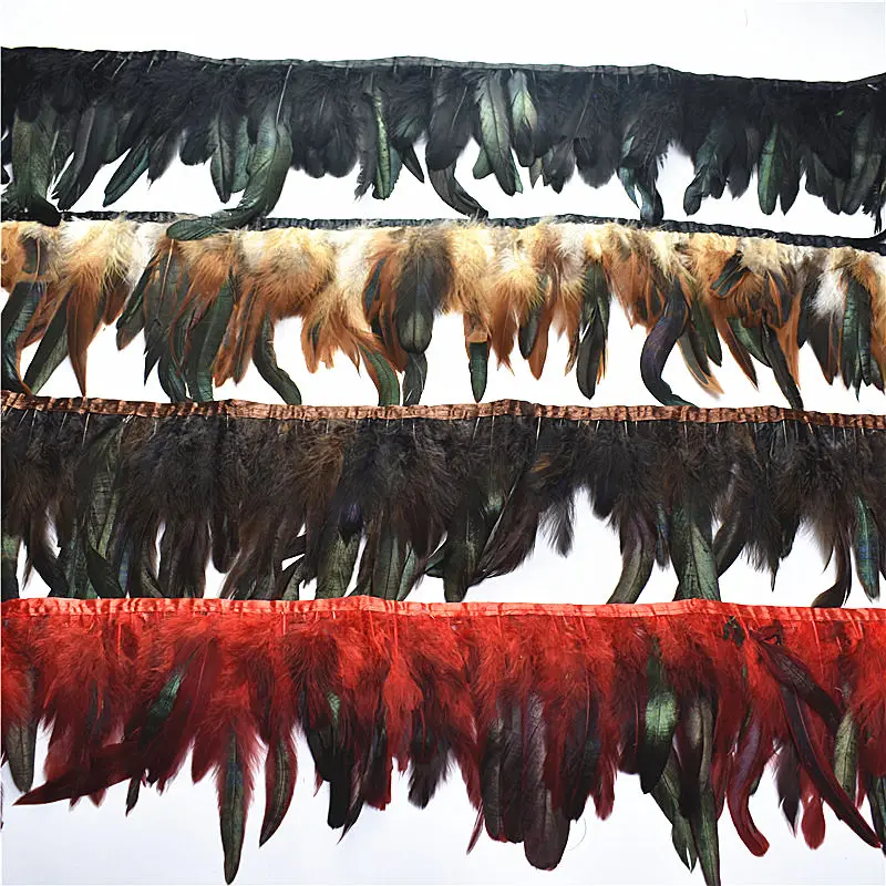 1 ярдов Высокое качество Натуральная бахрома из перьев петуха отделка рукоделие