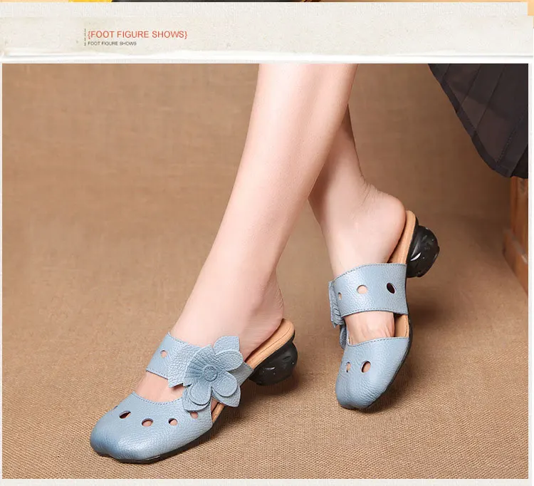 Xiuteng Hollow Sandals Flowers Pattern Genuine Leather Big Head Adjustable Daily Sandals Ladies Shoes Spring New Women Slippers