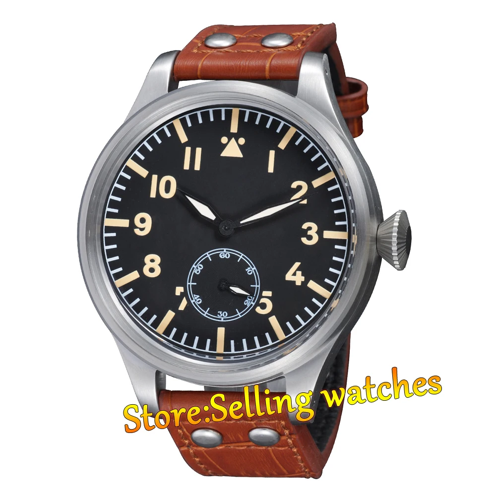 55 мм Parnis черный циферблат с желтыми отметками Пряжка для установки 6498 часы ручным