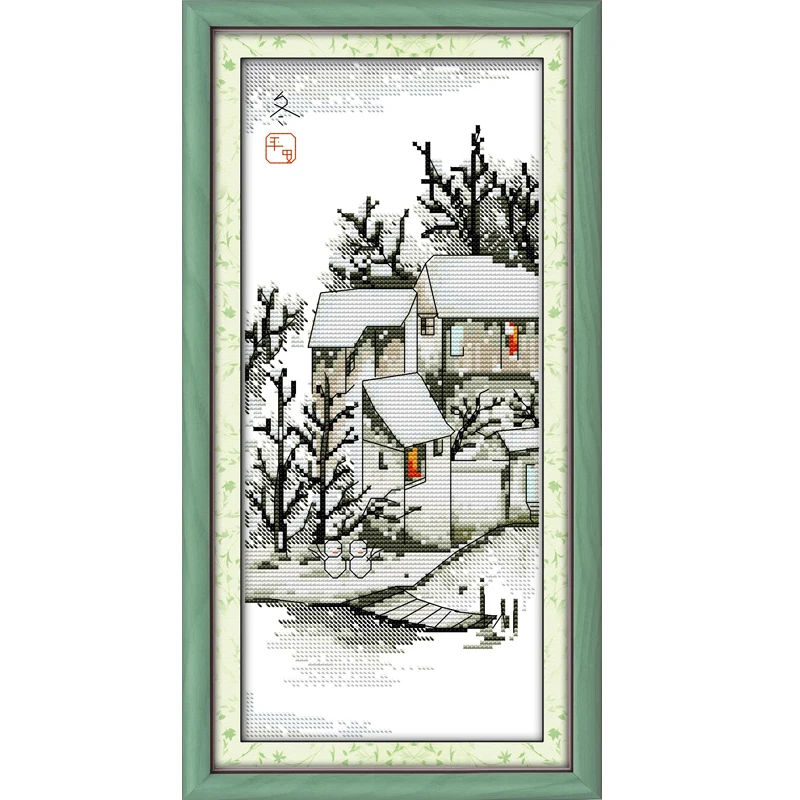 NKF Four Seasons In Water Village Stamped Canvas Cross Stitch Patterns Charts Chinese for Home Decoration | Дом и сад