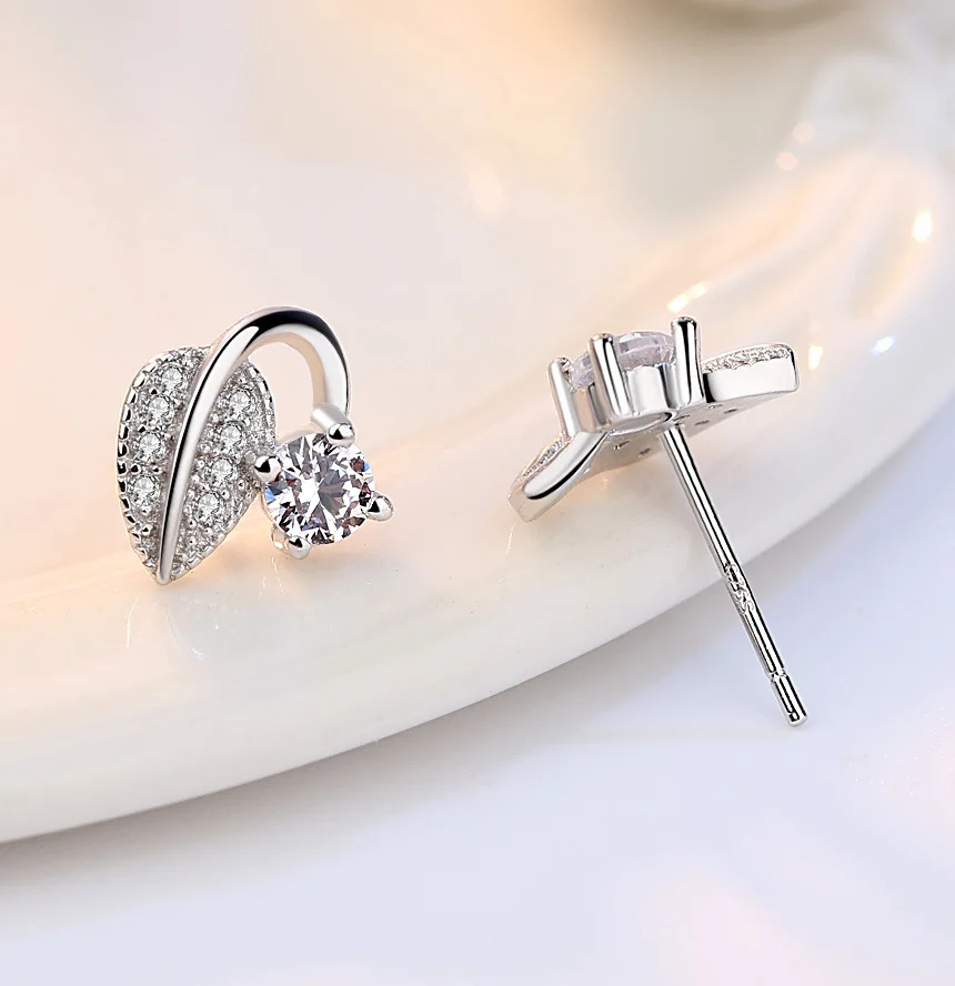 Женские серьги гвоздики в виде листиков из серебра 100% пробы|Серьги-гвоздики| |