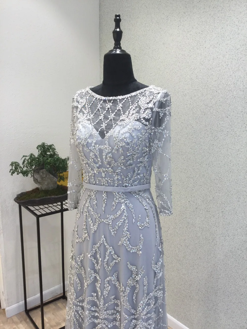 Vestido de festa/новое длинное вечернее платье, с глубоким вырезом, длинными рукавами, длиной до пола, Русалка, расшитое бисером с аппликацтей на выпускной, платья