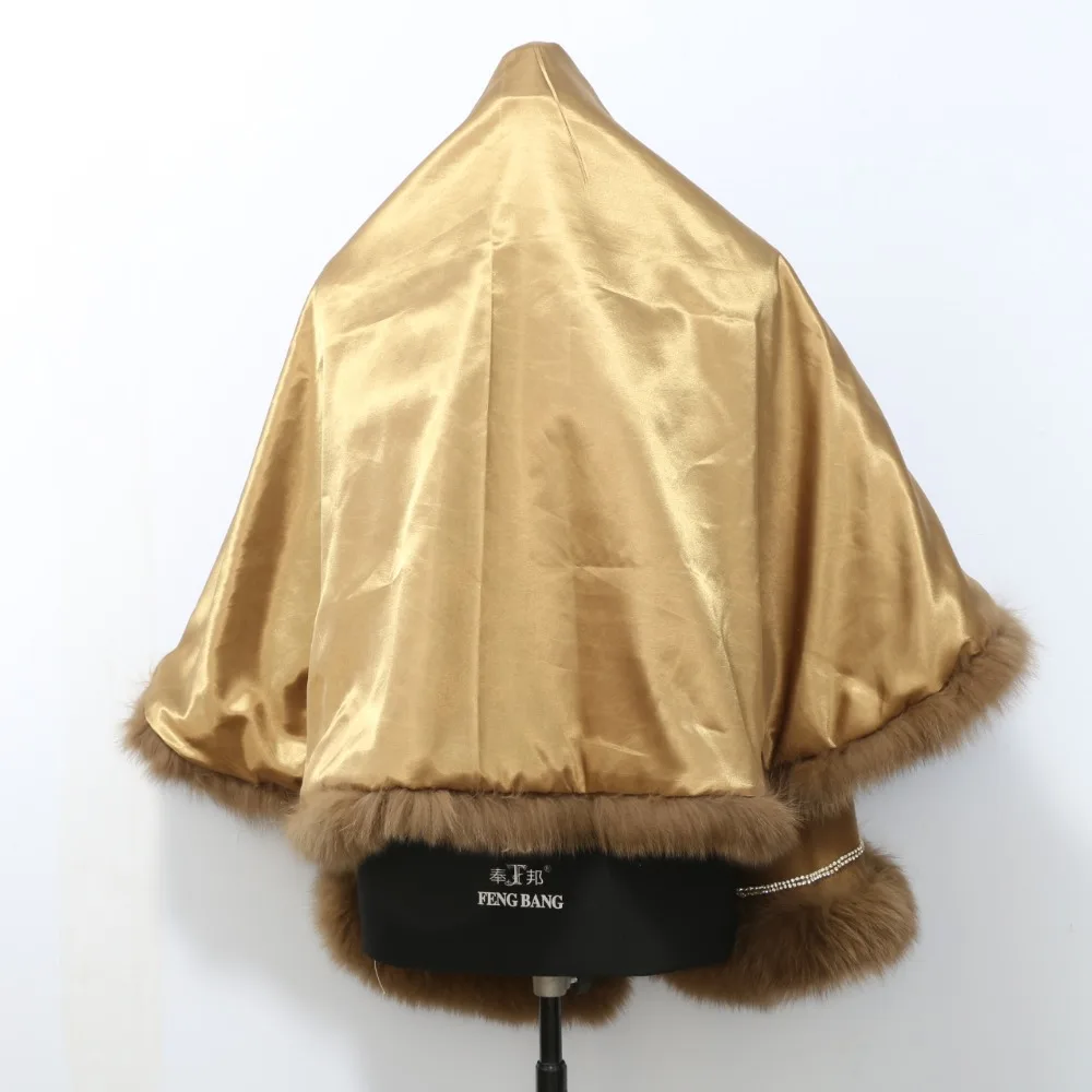 

Free shipping factory price real fox fur trim long style cashmere shawl with diamonds for women