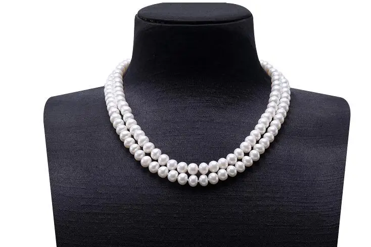 

2 Rows Women Jewelry AAA natural pearl 6-10mm bright white freshwater pearl necklace top quality gift