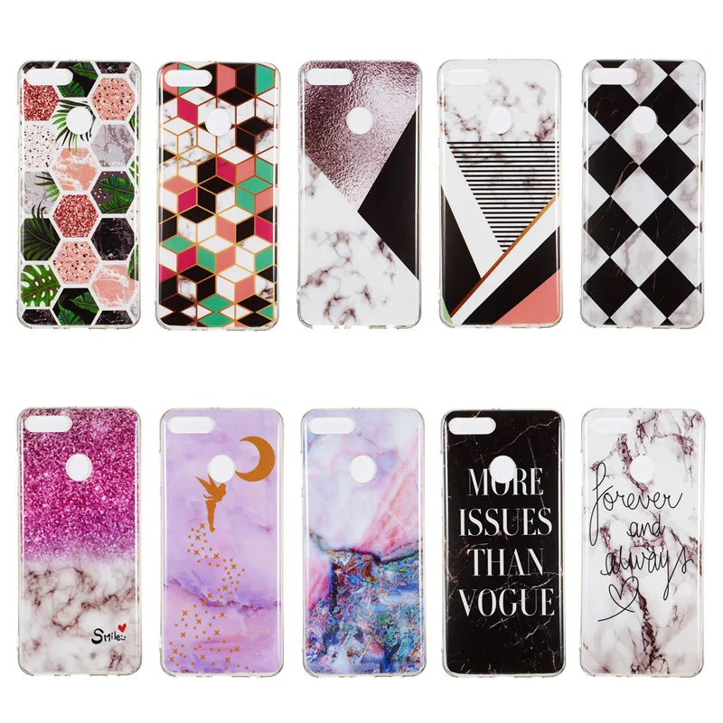 Y9 2018 Мрамор камень Case для Fundas huawei чехол Coque наслаждаться 8 плюс мягкая TPU телефона