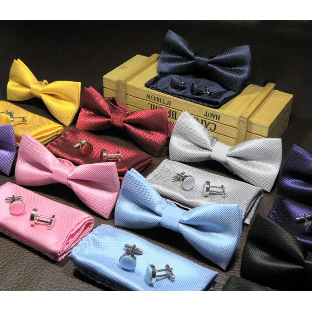 

2019 3PCS Men Cotton High Grade Slim Set Wedding Ties Bowtie/Cufflinks/Pocket Square For Men Business Wedding Party Hot Sale