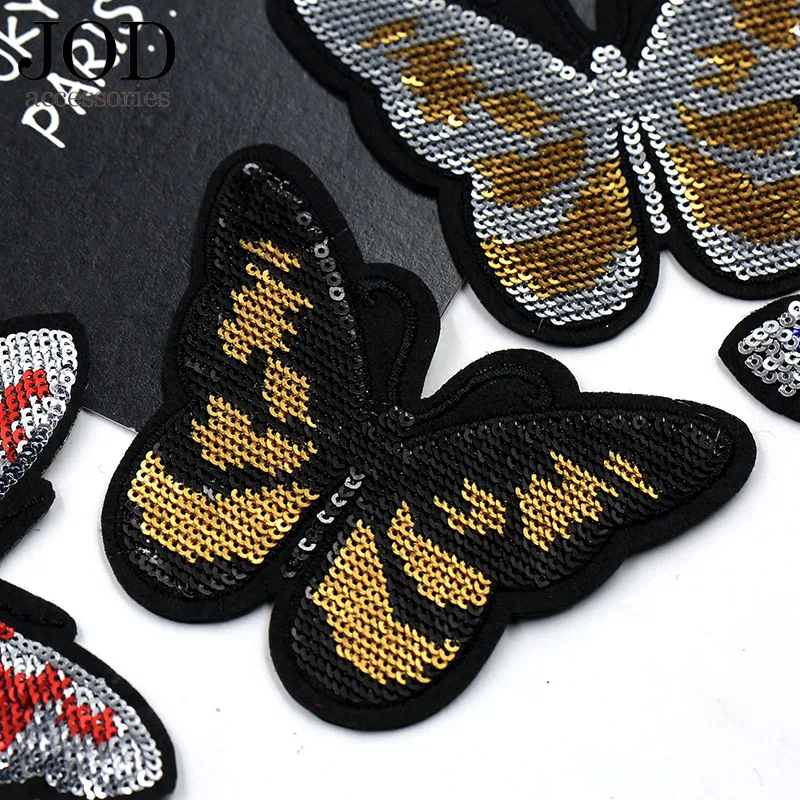 

JOD* Black Gold Embroidery Sequined Patch for Clothes DIY Iron on Patches for Clothing Brand Decorative Stickers Fabric Badges