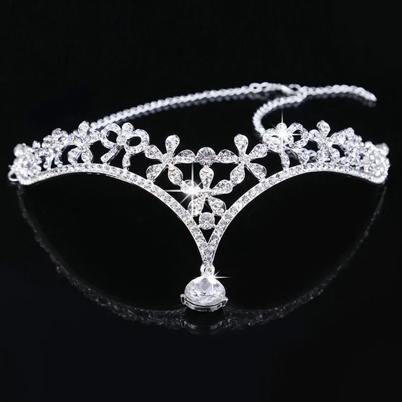 Silver Color Crystal Bridal Headpiece Chain Wedding Rhinestone Flower Tiara Crown Headband Frontlet Bridesmaid Hair Jewelry | Украшения и