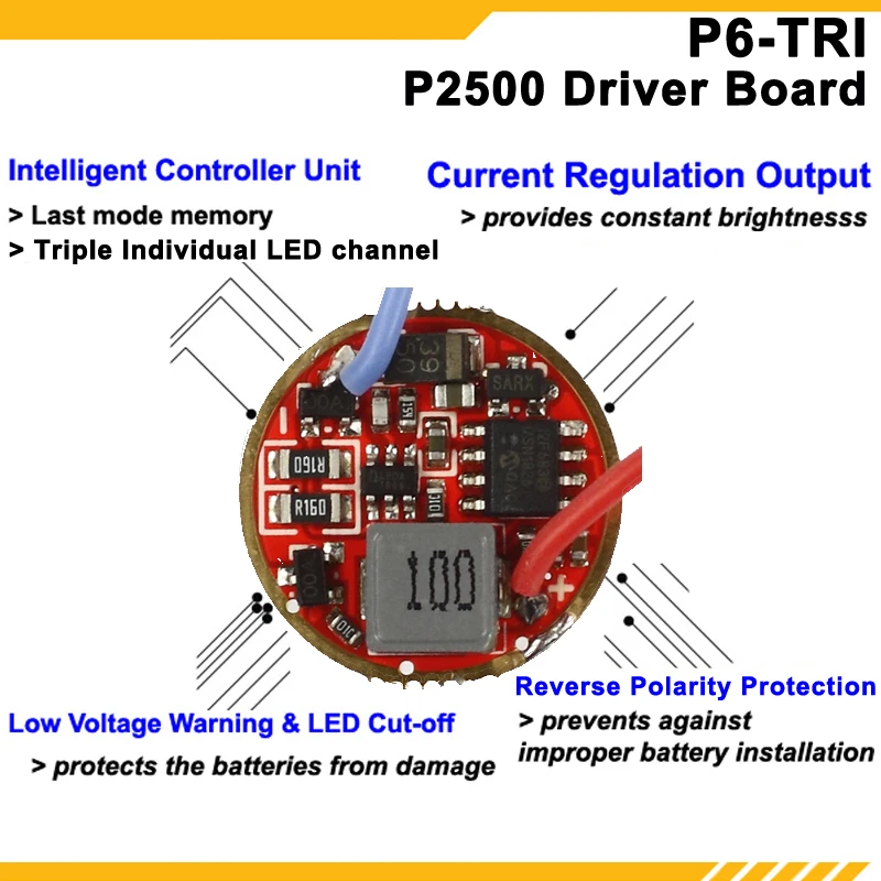 KDLITKER P6 TRI Triple Cree XP E2 желтый 800 нм люмен 3V 9V 5 Mode Color P60 Drop in Module (диаметр. 26 мм)|Фонарики