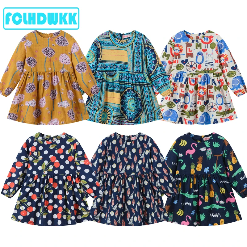 

Spring Summer Cute Baby Kids Girls Dresses Kids Long Sleeve Dresses Costumes Flower Print Spring Girl Princess Dress 1-7Year