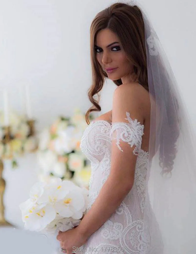 Перл Из Бисера Кружева Русалка Свадебные Платья 2017 С Плеча See Through Невесты Платье