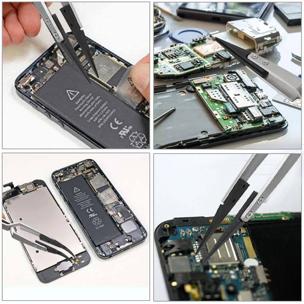 

DIYWORK for Phone Repair BGA Work Reverse Action Tweezer with Curved & Straight Plastic Tip Anti-static ESD Tweezers