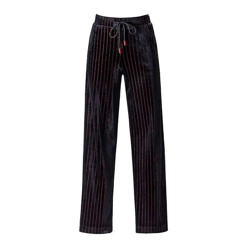 

Women Fashion Striped Pants Elastic Band Drawstring Loose Corduroy Velvet Pants Straight Flannel Trousers Plus Size