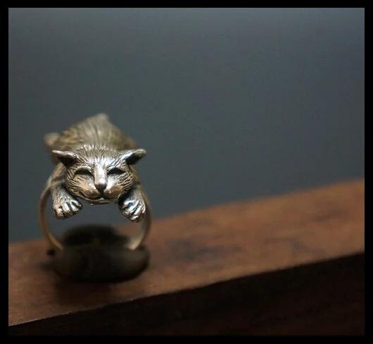 Оптовая продажа регулируемое кольцо в стиле ретро с котом модные ювелирные