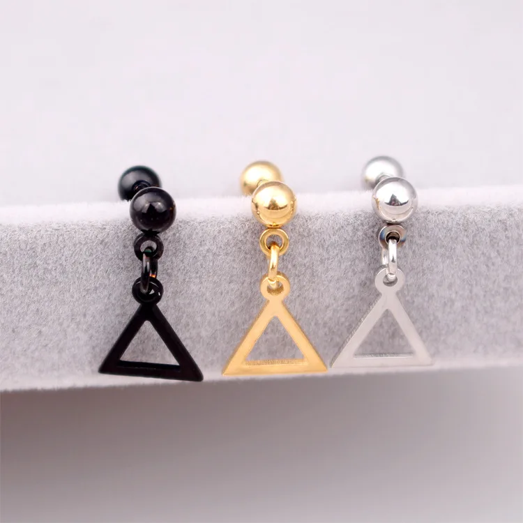 Fashion Women Men Punk Color gold Black Triangle Titanium Steel Round Ball Hollow Chain Earrings Brincos Jewelry | Украшения и