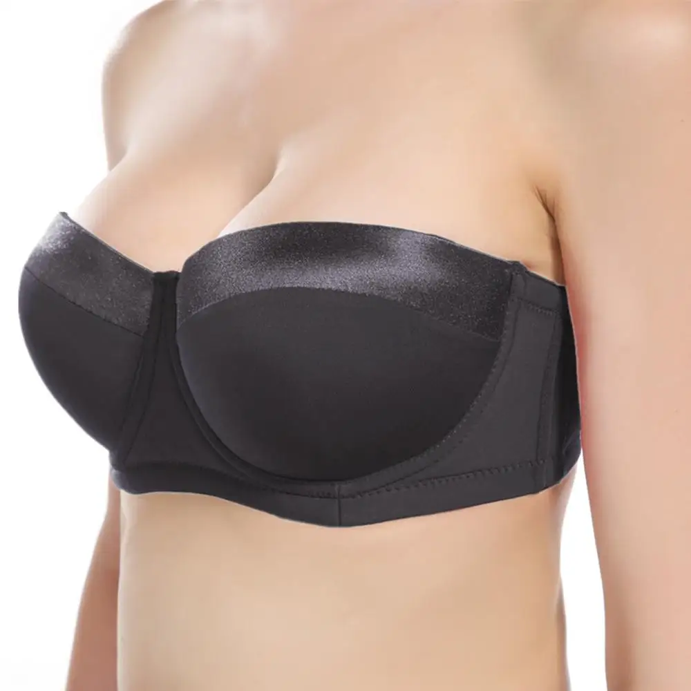 Black Женский бюстгальтер без бретелек больших размеров 32-46 B/C/D/DD/E/F/G с получашкой, многослойный Бюстгальтер-балконет с лямками N059 - Цвет: Black