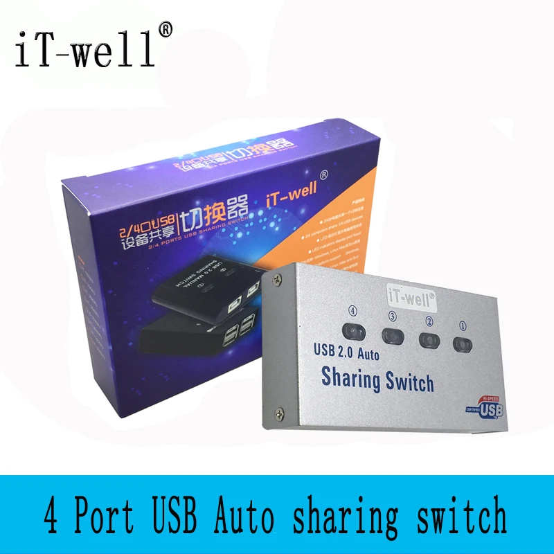 IT-well USB KVM автоматический usb-коммутатор 4 порта USB разветвитель для компьютера ПК обмен печатью 4 компьютера поделиться 1 USB устройство IT-104AU