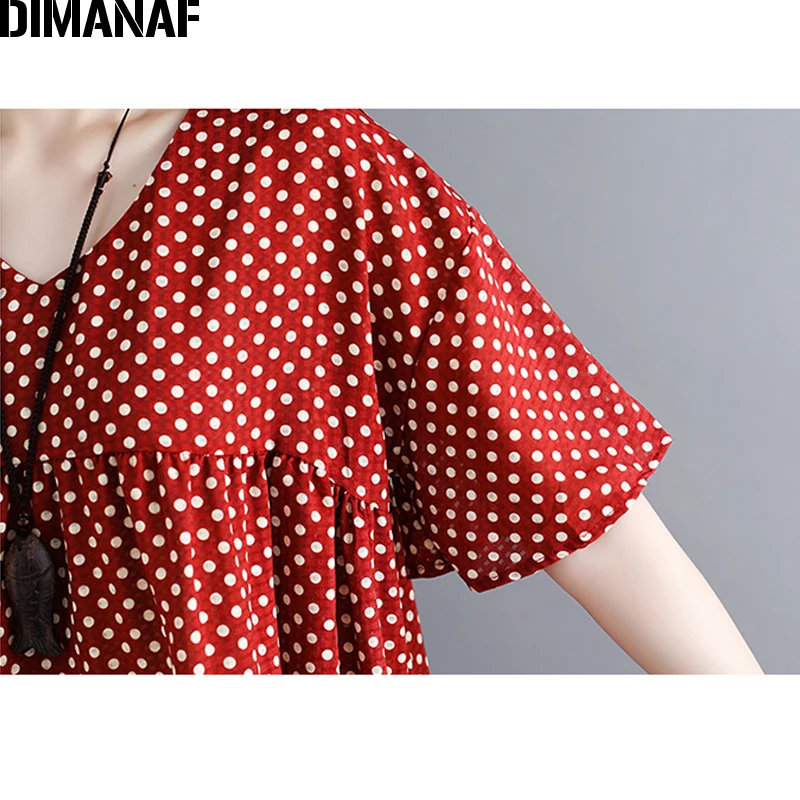 

DIMANAF Women Summer Blouse Shirts Plus Size Print Polka Dot Female Elegnat Lady Cotton Tops Casual Spliced 2018 Loose Clothing