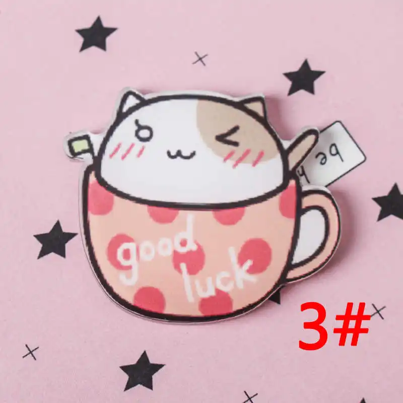 3 1 шт. ручная роспись чашка в виде кошки серии акриловые значки Kawaii значки на рюкзак Значки для Одежды Булавка брошь Z67 - Цвет: 3