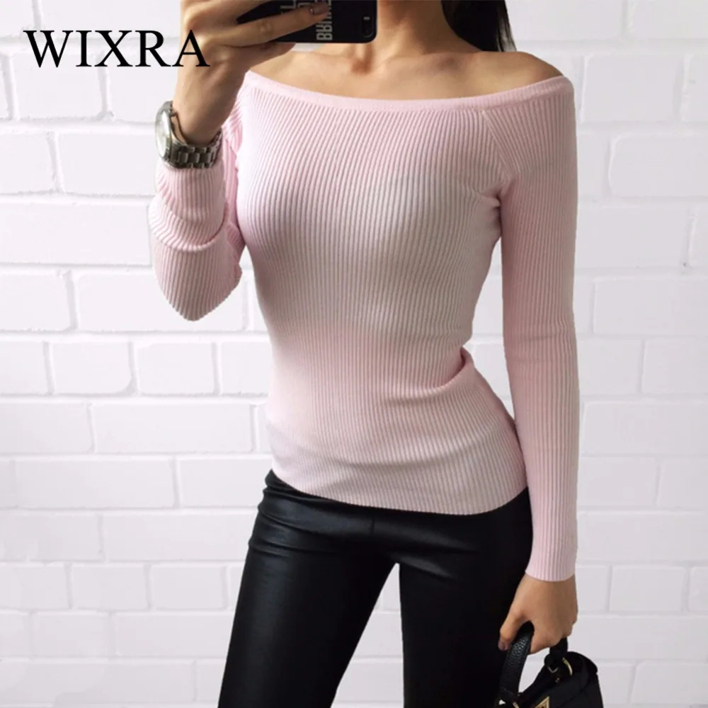 Wixra, теплый и очаровательный вязаный свитер с открытыми плечами, Женский Осенний элегантный джемпер, женский зимний топ с высокой талией, стретч-трикотаж