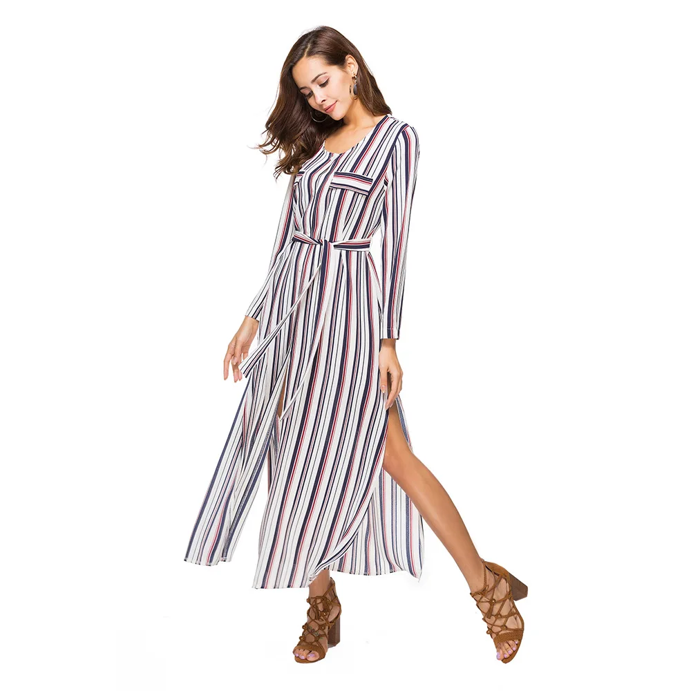 JESDEVICO Брендовое платье Для женщин мода полосой с принтом одежда длинным рукавом