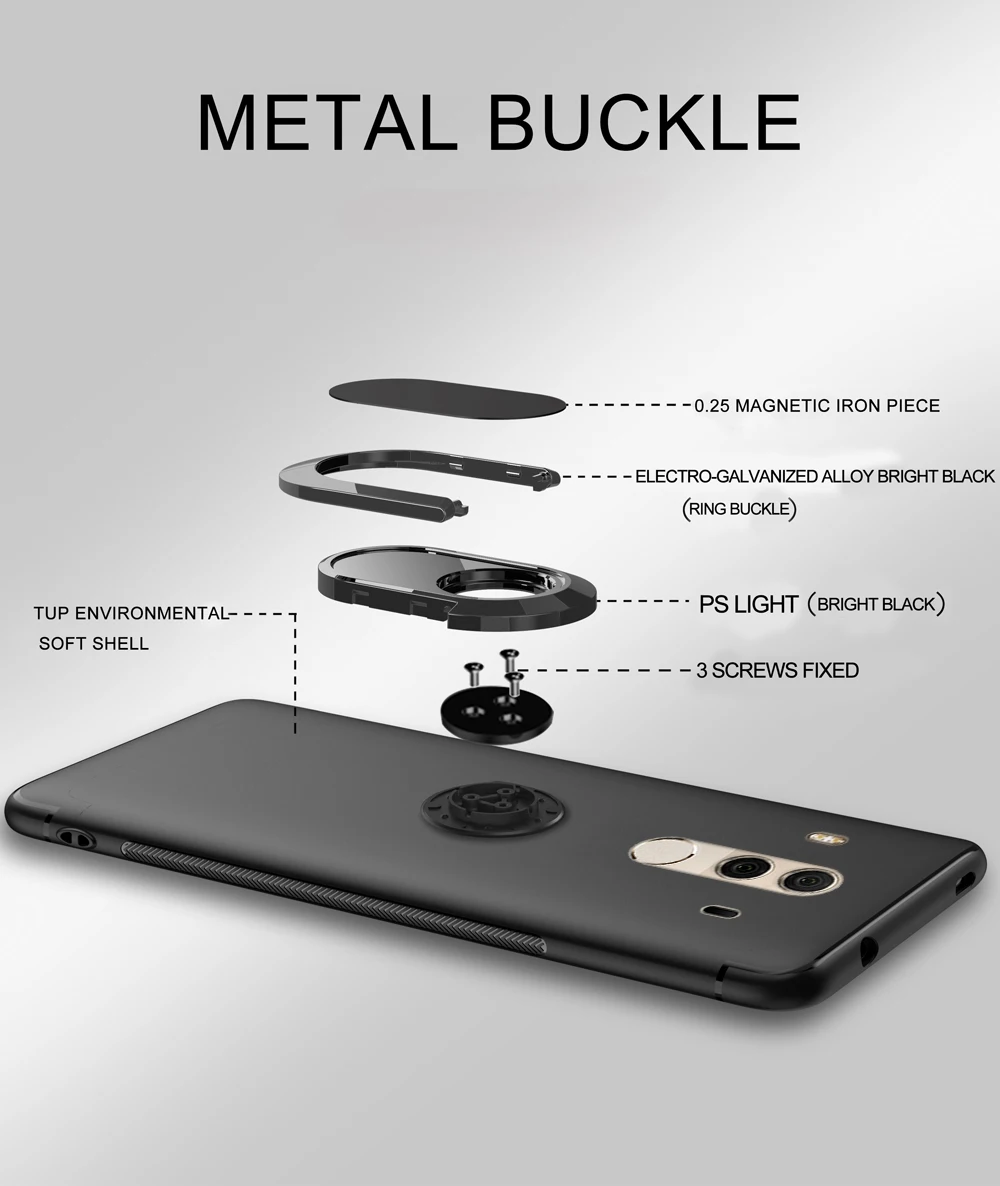 Black Skin For Huawei Mate 10 9 Pro Luxury Hybrid Magnetic Kickstand Ring Holder Case Cover |