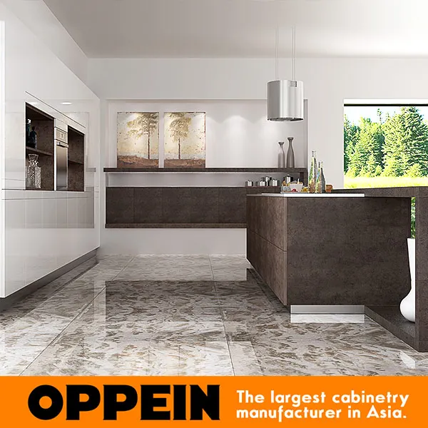 Modern Luxury Wooden Kitchen Cabinet with Natural Sintered Surface Island (OP16-L22) |