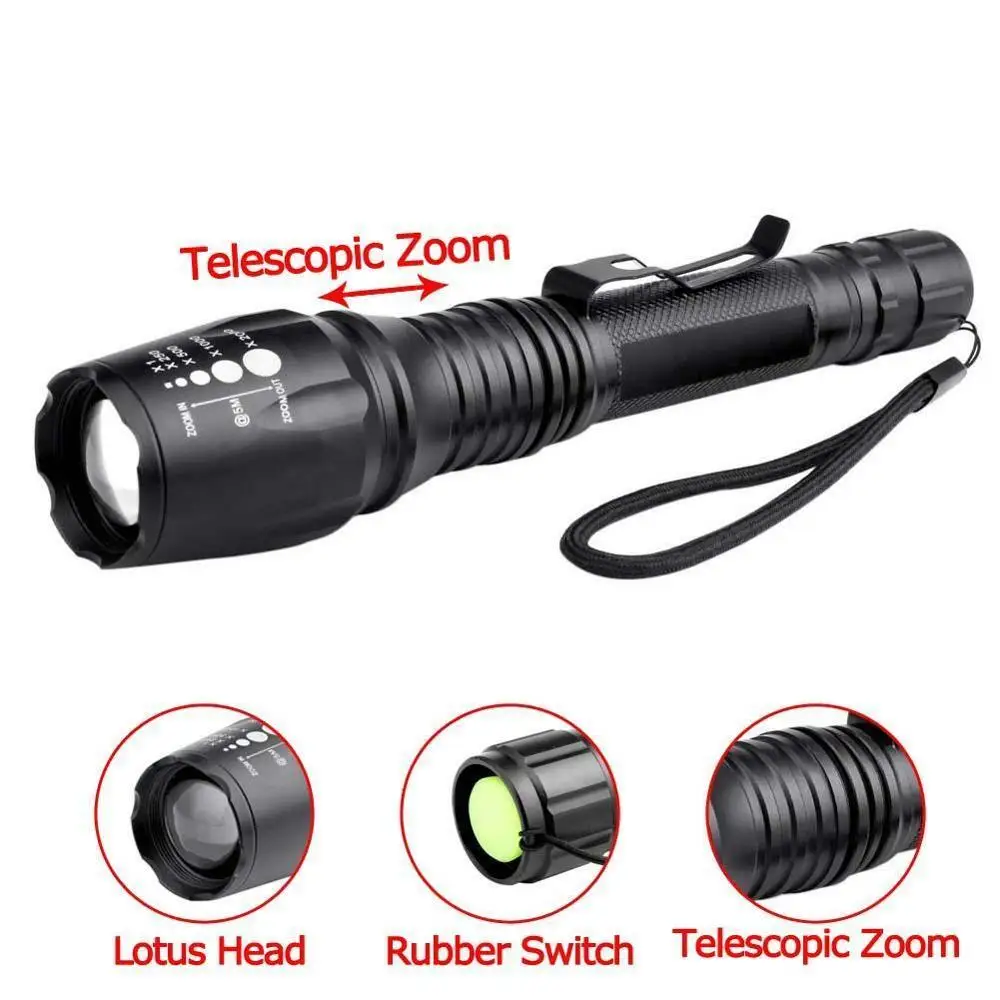 80000 LM Flashlight Torch 5 Modes XM-L T6 LED 18650 Powerful Police Clip Lamp | Лампы и освещение