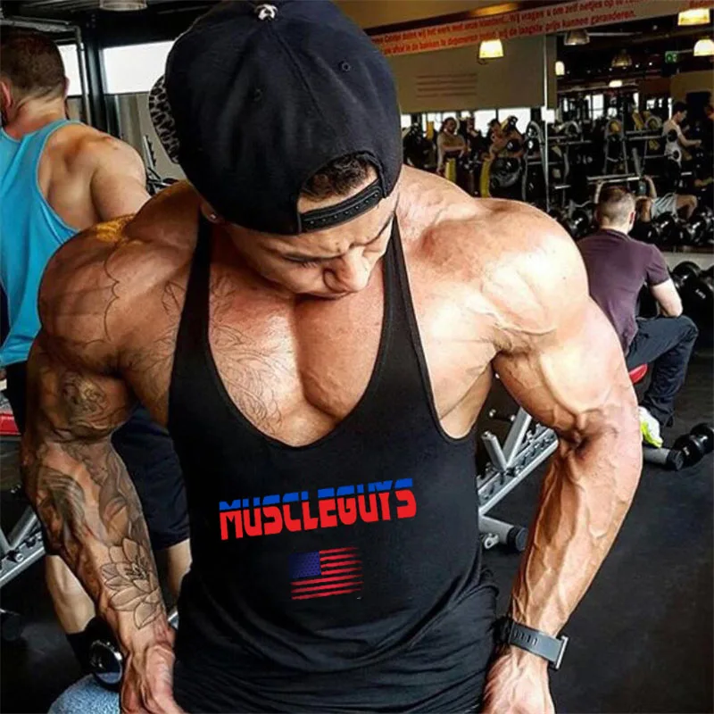 

Muscleguys Brand Clothing Men's Stringer Singlets Cotton Gyms Tank Tops Muscular Fitness undershirt Bodybuilding Tank Top Vest