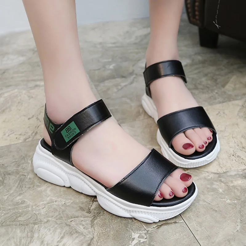 Женские босоножки на танкетке черные повседневные летние 72C32 2019 | Обувь