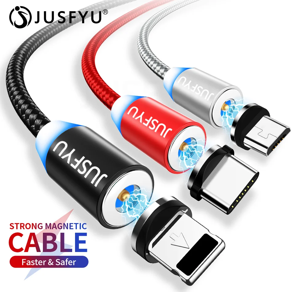 Магнитный кабель со светодиодной оплеткой зарядный Micro USB Type C для Apple iPhone X 7 8 6 10 Xs