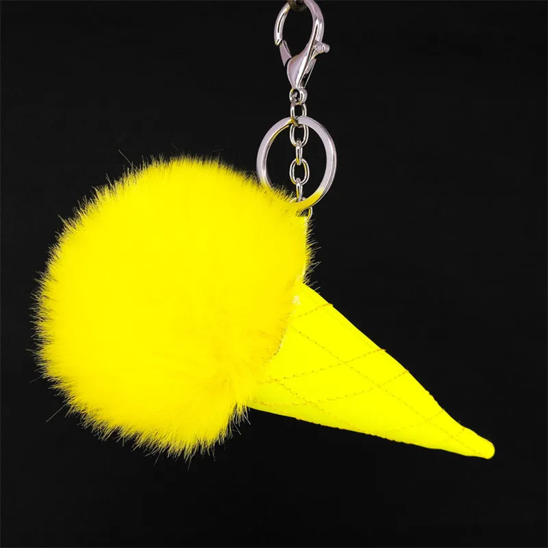 Модный искусственный пушистый воздушный шар милый помпон мороженого брелок для